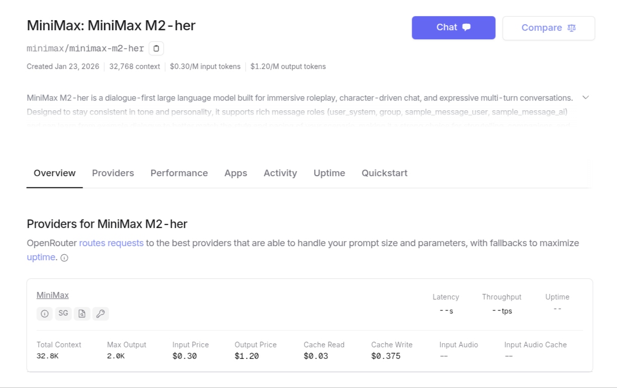 MiniMax 发布 M2-her：专为沉浸式角色扮演与多轮对话打造的大型语言模型 坏消息：上下文只有32K - 前沿快讯 - LINUX DO