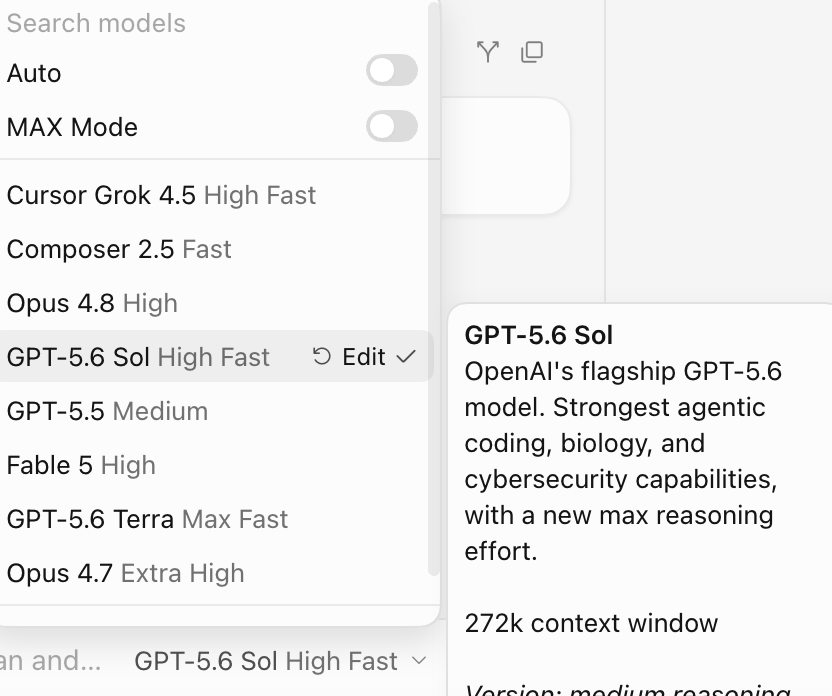 cursor中部分节点已经可使用GPT5.6 - 前沿快讯 - LINUX DO