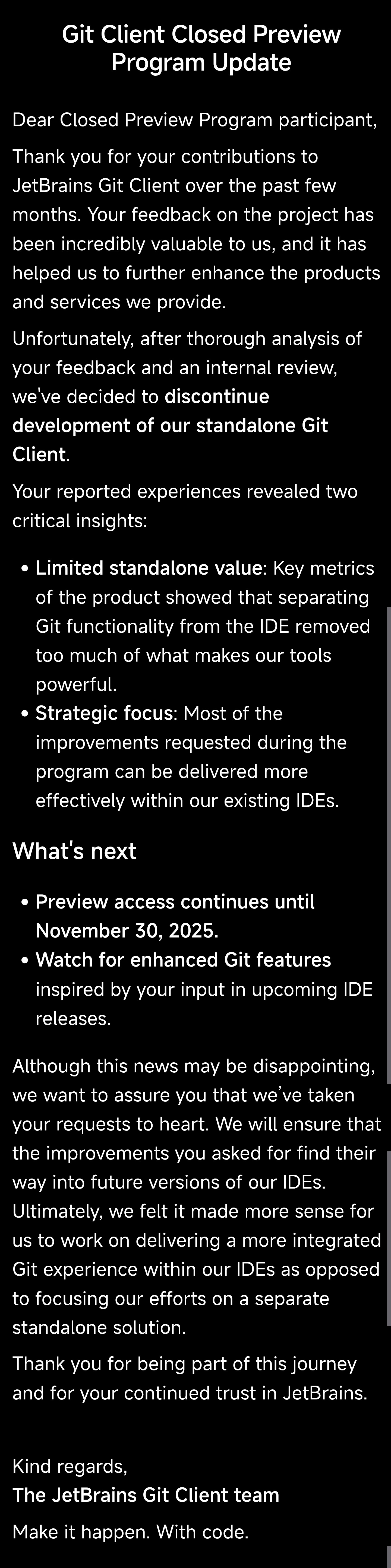 Jetbrains 停止独立git客户端 GitClient 开发 - 前沿快讯 - LINUX DO