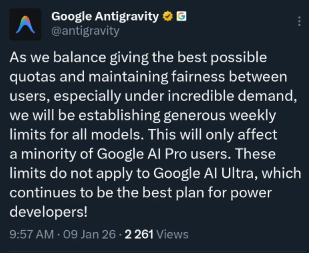 [慢訊？] Antigravity ai pro 使用者追加週限(現在的5h不變) - 前沿快讯 - LINUX DO
