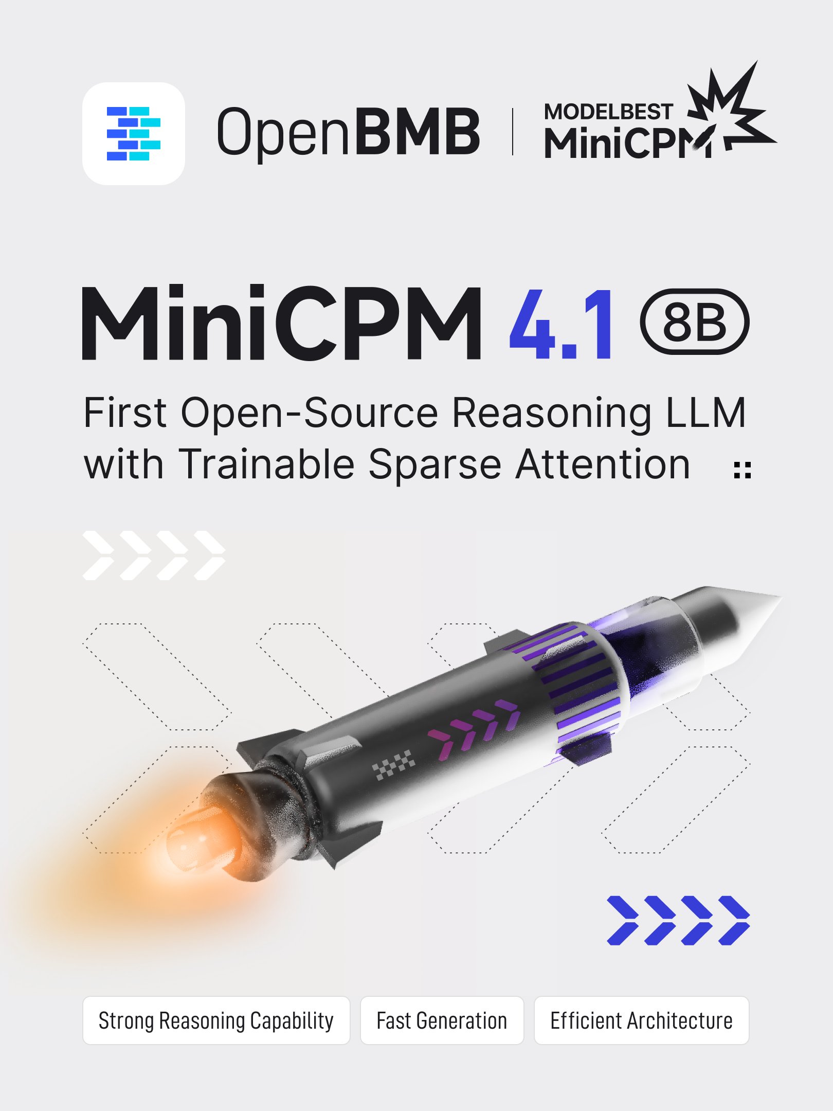 【模型前线】OpenBMB发布MiniCPM 4.1-8B首款具备可训练稀疏注意力的开源推理大语言模型 - 前沿快讯 - LINUX DO