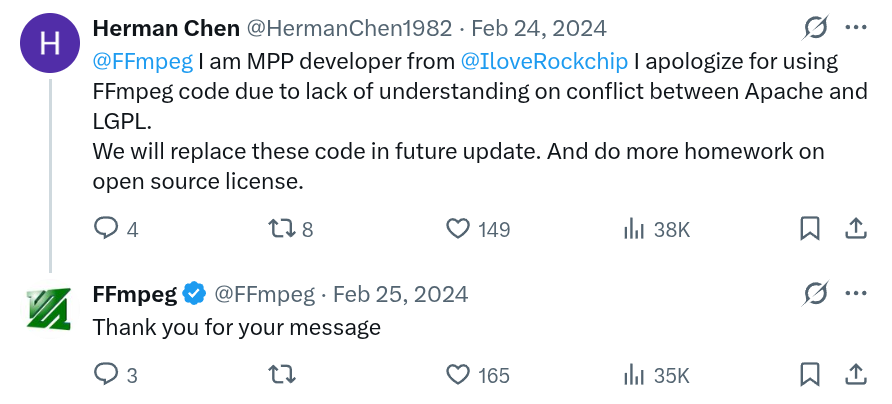 [慢讯]Rockchip因 FFmpeg 投诉近两年无回应，相关仓库被DMCA - 前沿快讯 - LINUX DO
